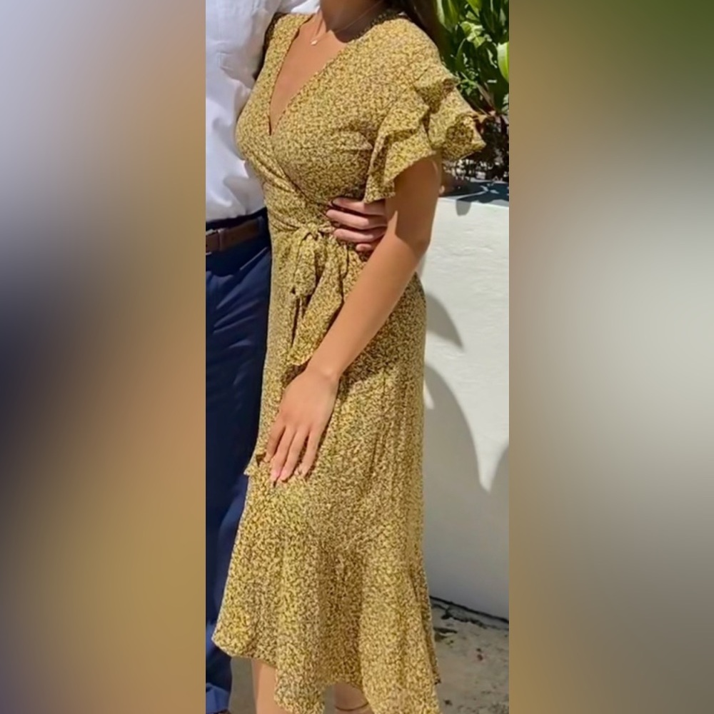 Max Studio Yellow Floral Print Wrap Dress